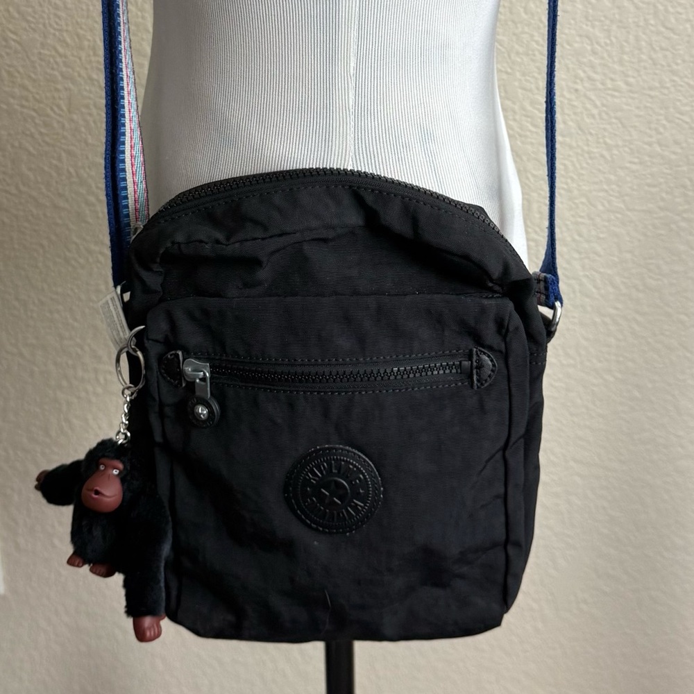 Kipling Crossbody Bag Black Striped Strap‎ Handbag Purse Unique Saddle Handbag - Picture 7 of 11